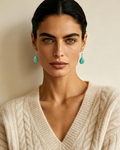 Vintage Boho Silver Teardrop Turquoise December BIrthstone Drop Earrings Fashion Handmade Dangle Earring Elegant Jewelry Gift for Women in Kuwait