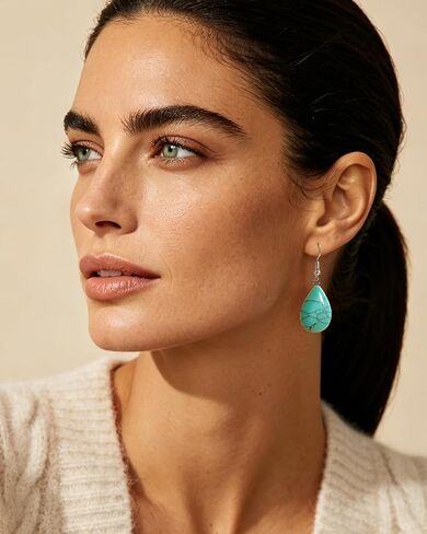 Vintage Boho Silver Teardrop Turquoise December BIrthstone Drop Earrings Fashion Handmade Dangle Earring Elegant Jewelry Gift for Women in Kuwait