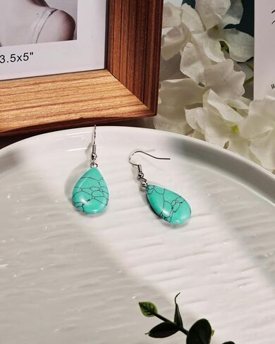 Vintage Boho Silver Teardrop Turquoise December BIrthstone Drop Earrings Fashion Handmade Dangle Earring Elegant Jewelry Gift for Women in Kuwait