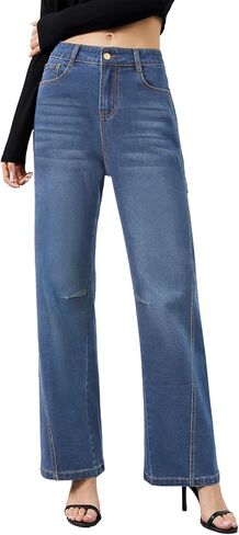 Metietila Women’s Baggy Jeans High Waisted Wide Leg Jeans Patch Pocket Stretch Denim Pants Casual Comfort in Saudi Arabia