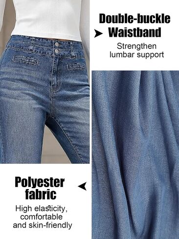 Womens Stretch Jeans Faux Denim Pants High Waist Slim Fit Straight Leg Pull On Long Pants Casual Everyday Wear in Kuwait