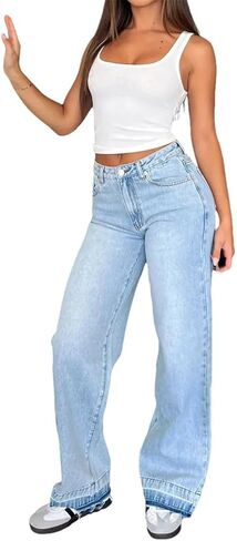 Women's Mid-Rise Straight Jeans Comfortable Stretch Jeans for Casual Everyday Wear in Kuwait