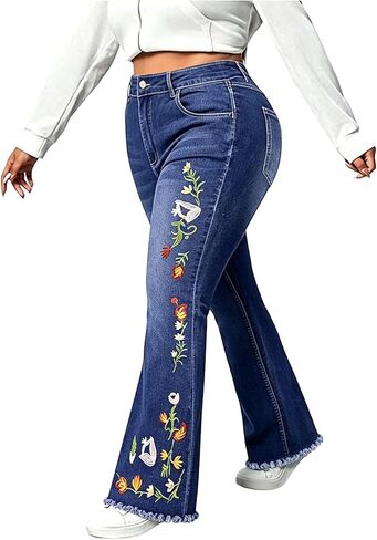 Cuyulitcik Stretchy Jeans for Women Plus Size Jeans High Waisted Flare Bootcut Denim Pants for Women in Saudi Arabia