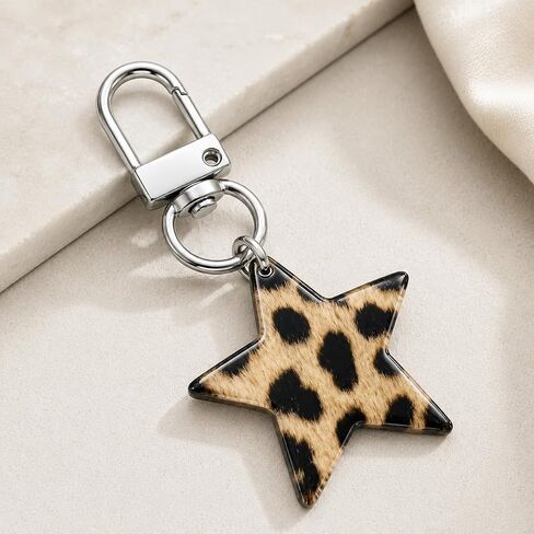 Star Keychain – Leopard Print Keychains Bag Charms for Women with Silver-Toned Clasp, Five-Pointed Stars Key Chains Gifts for Girls and Friends, Sister, Family in Kuwait
