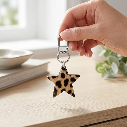 Star Keychain – Leopard Print Keychains Bag Charms for Women with Silver-Toned Clasp, Five-Pointed Stars Key Chains Gifts for Girls and Friends, Sister, Family in Kuwait