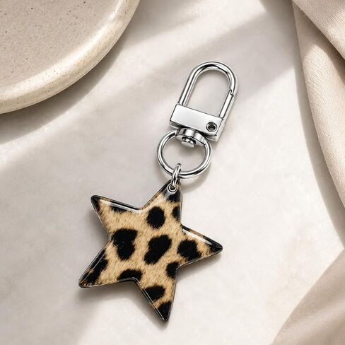 Star Keychain – Leopard Print Keychains Bag Charms for Women with Silver-Toned Clasp, Five-Pointed Stars Key Chains Gifts for Girls and Friends, Sister, Family in Kuwait