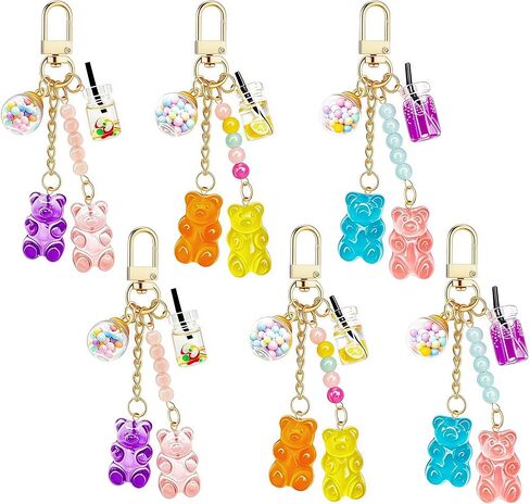 6 Pack Resin Bear Keychain Set, Kawaii Candy Color Bear Key Ring Charms for Backpacks, Handbags and Car Keys in Kuwait