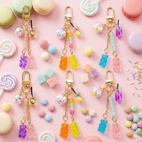 6 Pack Resin Bear Keychain Set, Kawaii Candy Color Bear Key Ring Charms for Backpacks, Handbags and Car Keys in Kuwait