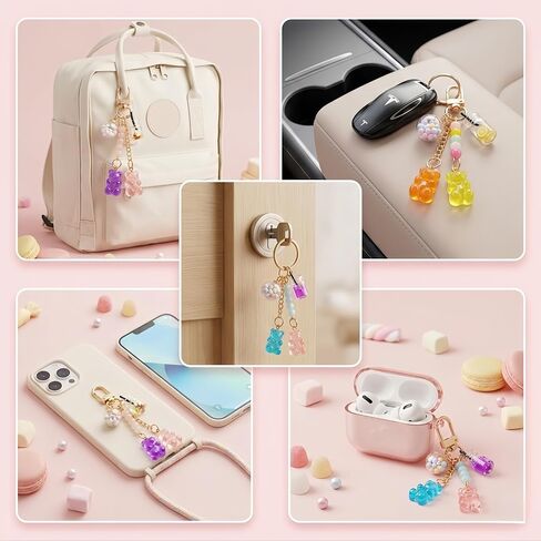 6 Pack Resin Bear Keychain Set, Kawaii Candy Color Bear Key Ring Charms for Backpacks, Handbags and Car Keys in Kuwait