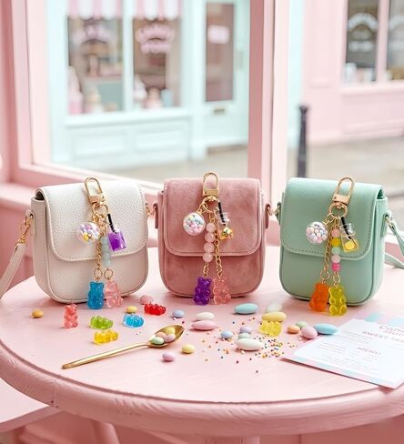 6 Pack Resin Bear Keychain Set, Kawaii Candy Color Bear Key Ring Charms for Backpacks, Handbags and Car Keys in Kuwait