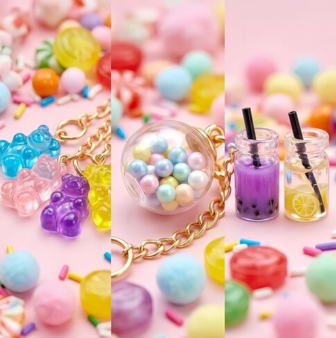 6 Pack Resin Bear Keychain Set, Kawaii Candy Color Bear Key Ring Charms for Backpacks, Handbags and Car Keys in Kuwait