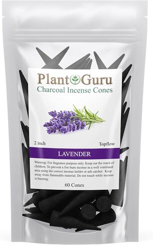Lavender Charcoal Incense Cones 2" TOPFLOW - 60 Pack Bulk - Natural Scented Cones Handmade Hand Dipped in Kuwait