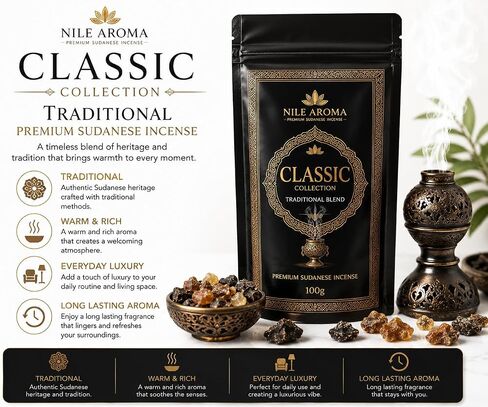 Oud Bakhoor Classic 100g – Sudanese Authentic Incense, By | Nile Aroma | Authentic Sudanese Bakhoor • Long Lasting Aroma • For Bakhoor Burners • Traditional Home Fragrance • Made in Sudan in Kuwait