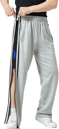 Men’s Side Zipper Sweatpants, Easy On Off Open Leg Joggers, Loose Fit Pants for Daily Wear & Recovery in Saudi Arabia