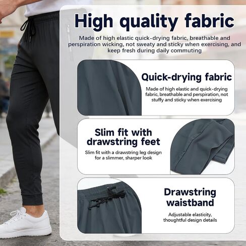 Men's Sweatpants with Zipper Pockets Athletic Pants Traning Track Pants Joggers for Men Running, Workout in Kuwait