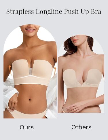 Strapless Bra Push Up Padded Deep V Plunge Bras for Women,Longline Underwire Support Anti-Slip in Saudi Arabia