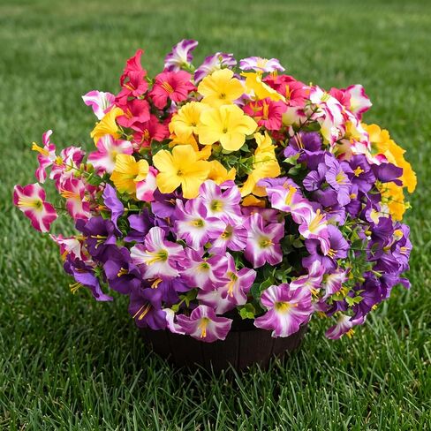 Artificial Flowers for Outdoors Fake Plants Outside Decoration, 12 Bundles Silk Petunia with Eucalyptus UV Resistant Realistic Faux Flowers for Outdoor Planters Garden Balcony (6 Color) in Saudi Arabia