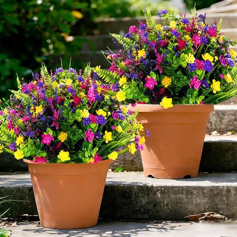 12 Bundles Artificial Flowers for Outdoors, Faux Flowers, UV Resistant No Fade Faux Plastic Shrubs Plants, Realistic Fake Flower for Garden Home Front Porch Window Hanging Decor in Saudi Arabia