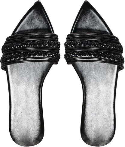 GORGLITTER Women's Dressy Pointed Toe Flat Sandals Braided Strappy Wedding Party Trendy Slip on Slide Sandals in Kuwait