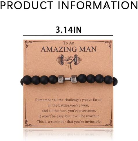 Inspirational Motivational Gym Fitness Gifts for Men Birthday Christmas Workout Gifts Black Beaded Dumbbells Bracelets Gymrat Personal Trainer Bodybuilder Encouragement Encouraging Gift in Saudi Arabia