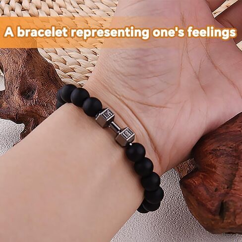 Inspirational Motivational Gym Fitness Gifts for Men Birthday Christmas Workout Gifts Black Beaded Dumbbells Bracelets Gymrat Personal Trainer Bodybuilder Encouragement Encouraging Gift in Saudi Arabia