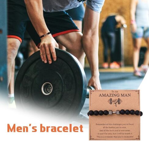 Inspirational Motivational Gym Fitness Gifts for Men Birthday Christmas Workout Gifts Black Beaded Dumbbells Bracelets Gymrat Personal Trainer Bodybuilder Encouragement Encouraging Gift in Saudi Arabia