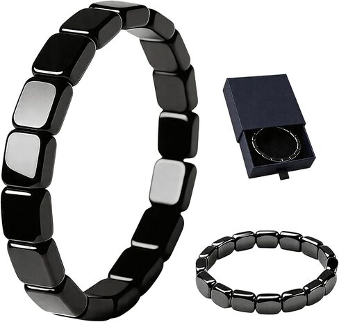 Hematite Bracelet Men, Natural Stone Elastic Stretch Bracelet, Classic Black Casual Jewelry, Ideal Gift for Men in Saudi Arabia