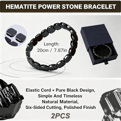 Hematite Bracelet Men, Natural Stone Elastic Stretch Bracelet, Classic Black Casual Jewelry, Ideal Gift for Men in Saudi Arabia
