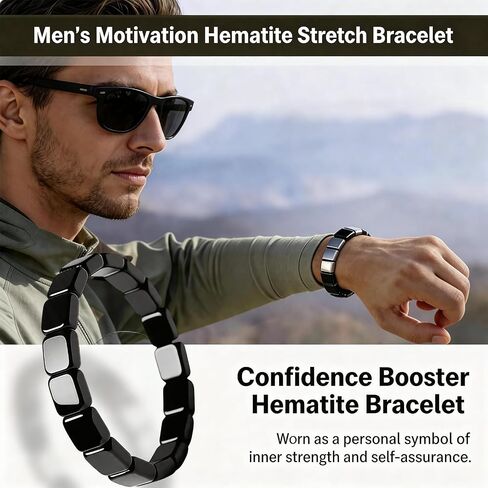 Hematite Bracelet Men, Natural Stone Elastic Stretch Bracelet, Classic Black Casual Jewelry, Ideal Gift for Men in Saudi Arabia