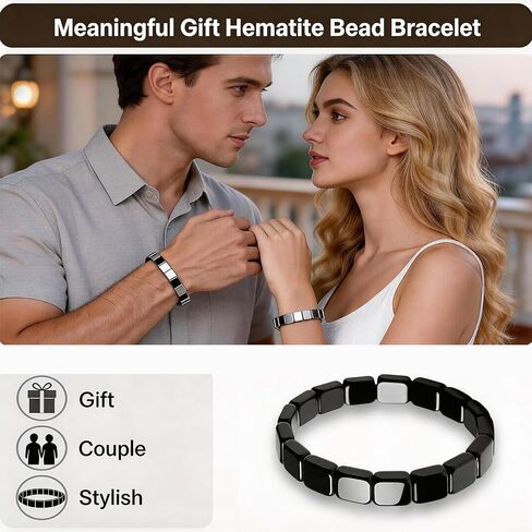 Hematite Bracelet Men, Natural Stone Elastic Stretch Bracelet, Classic Black Casual Jewelry, Ideal Gift for Men in Saudi Arabia