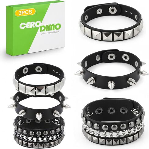 3 Pcs Studded Bracelet Set Punk Style Leather Look Wristband for Men and Women Black Stud Bracelets Gothic Emo Y2K Grunge Wrist Accessories for Daily Wear and Concert Outfits in Kuwait