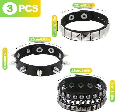 3 Pcs Studded Bracelet Set Punk Style Leather Look Wristband for Men and Women Black Stud Bracelets Gothic Emo Y2K Grunge Wrist Accessories for Daily Wear and Concert Outfits in Kuwait