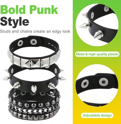 3 Pcs Studded Bracelet Set Punk Style Leather Look Wristband for Men and Women Black Stud Bracelets Gothic Emo Y2K Grunge Wrist Accessories for Daily Wear and Concert Outfits in Kuwait