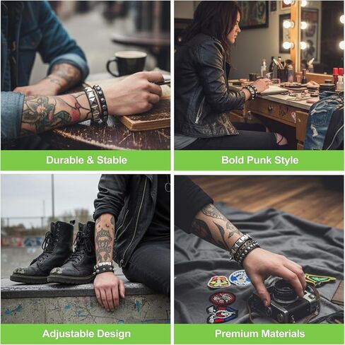 3 Pcs Studded Bracelet Set Punk Style Leather Look Wristband for Men and Women Black Stud Bracelets Gothic Emo Y2K Grunge Wrist Accessories for Daily Wear and Concert Outfits in Kuwait