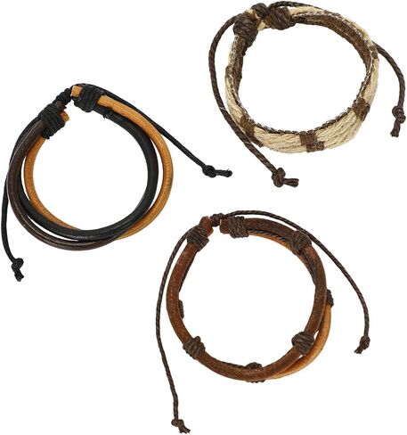 Handmade Braided Leather Bracelets for Men & Women - Adjustable Wrap Wristbands, Vintage Brown & Black Leather Cuff Bracelet Set in Saudi Arabia