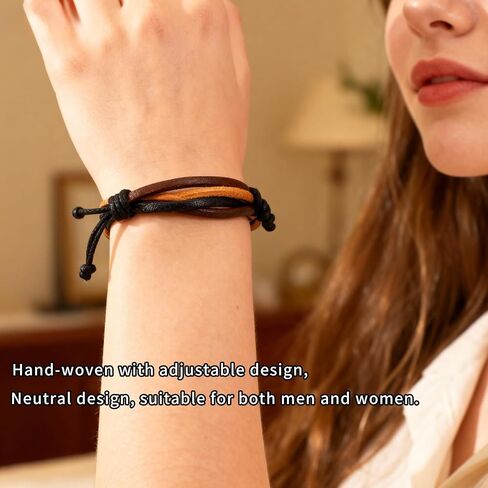 Handmade Braided Leather Bracelets for Men & Women - Adjustable Wrap Wristbands, Vintage Brown & Black Leather Cuff Bracelet Set in Saudi Arabia
