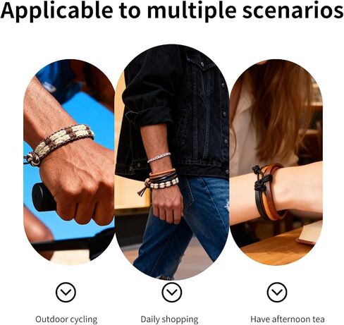Handmade Braided Leather Bracelets for Men & Women - Adjustable Wrap Wristbands, Vintage Brown & Black Leather Cuff Bracelet Set in Saudi Arabia