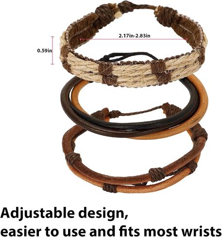 Handmade Braided Leather Bracelets for Men & Women - Adjustable Wrap Wristbands, Vintage Brown & Black Leather Cuff Bracelet Set in Saudi Arabia