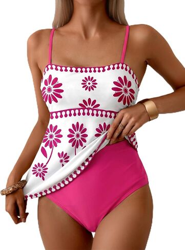 Dokotoo Women's Boho Floral Tankini Swimsuits for Women 2026 Two Piece Swimsuits Flowy Vintage Beachwear in Kuwait