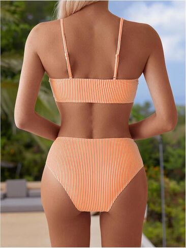 SweatyRocks Women's 2 Piece Bikini Sets Summer Beach Spaghetti Strap Striped High Waisted Bathing Suits in Kuwait