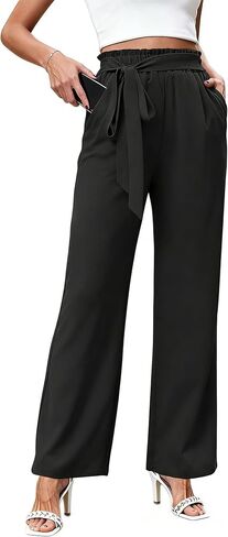 High Waist Wide Leg Lounge Pants for Women Loose Fit Casual Business Lightweight Flowy Elastic Trousers with Pockets in Saudi Arabia