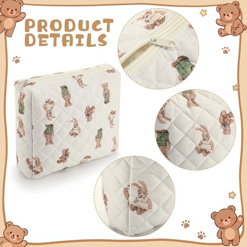 3 Pack Diaper Bag Organizer Pouch Set Quilted Cotton Cute Bear Diaper Pouches Fabric Coquette Cosmetic Makeup Bag Set Soft Toiletry Bags Travel Organizer Bags for Women and Girls in Kuwait