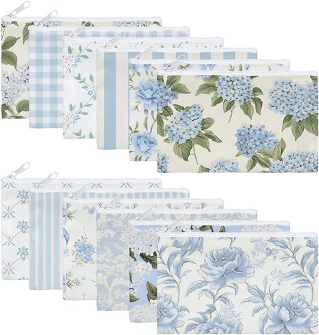 Kacctyen 12 Pcs Hydrangea Bow Makeup Bags Bulk for Women Blue Coquette Aesthetic Preppy Cosmetic Bags Bow Floral Canvas Toiletry Bag for Travel Makeup Zipper Pouches in Kuwait