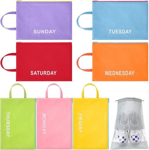 Colarr 16 Pack Days of Week Packing Cubes for Travel, Daily Outfit Clothing Organizer Bags with Drawstring Shoe Bag Storage Suitcase Luggage Packing Organizers for Summer Vacation Camp Essentials in Kuwait