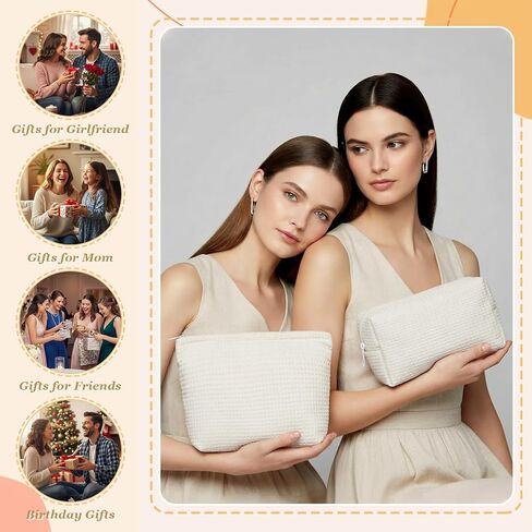 Gilprop 2 Pcs Waffle Makeup Bag White Travel Cosmetic Bag Graduation Gift, Birthday Plaid Pouch with Zipper Aesthetic Toiletry Wedding Gifts for Women, Mom, Teen Girl, Bridesmaid in Kuwait