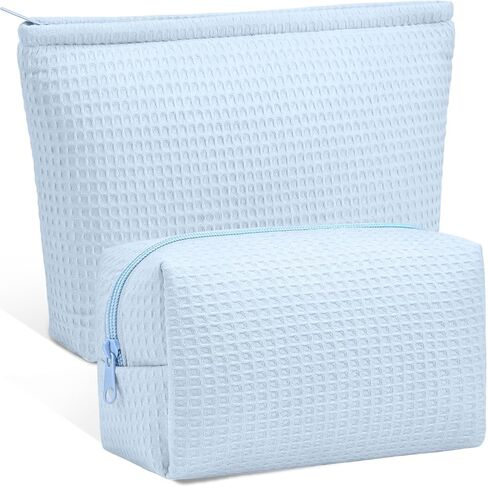 Gilprop 2 Pcs Waffle Makeup Bag White Travel Cosmetic Bag Graduation Gift, Birthday Plaid Pouch with Zipper Aesthetic Toiletry Wedding Gifts for Women, Mom, Teen Girl, Bridesmaid in Kuwait