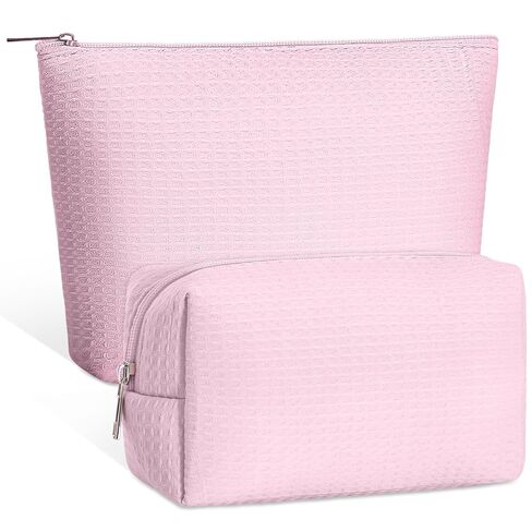 Gilprop 2 Pcs Waffle Makeup Bag White Travel Cosmetic Bag Graduation Gift, Birthday Plaid Pouch with Zipper Aesthetic Toiletry Wedding Gifts for Women, Mom, Teen Girl, Bridesmaid in Kuwait