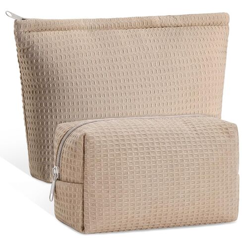 Gilprop 2 Pcs Waffle Makeup Bag White Travel Cosmetic Bag Graduation Gift, Birthday Plaid Pouch with Zipper Aesthetic Toiletry Wedding Gifts for Women, Mom, Teen Girl, Bridesmaid in Kuwait