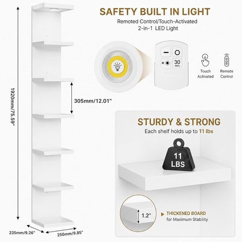 Yuyetuyo 7 Tier Floating Wall Shelf, White Floating Shelves for Wall with LED Light, Versatile Wall Shelf Unit for Bedroom Living Room Bathroom, Lack Shelf for Home Organizer Display in Saudi Arabia