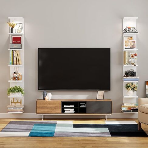 Yuyetuyo 7 Tier Floating Wall Shelf, White Floating Shelves for Wall with LED Light, Versatile Wall Shelf Unit for Bedroom Living Room Bathroom, Lack Shelf for Home Organizer Display in Saudi Arabia